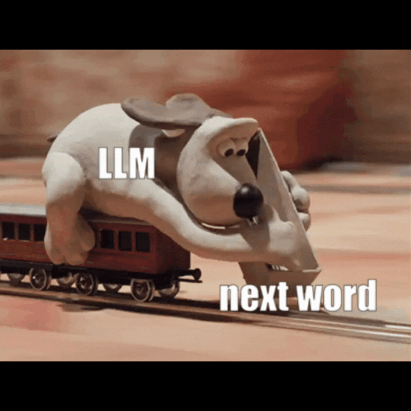 A GIF showing how LLMs predict the next word by estimating probability distributions over the vocabulary.